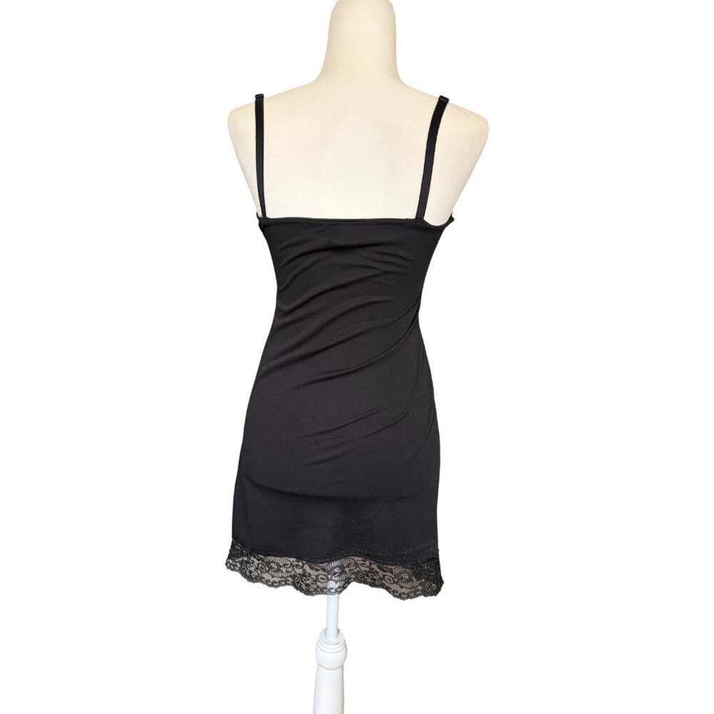Vintage Y2K Floral Mini Dress Black Spaghetti Strap Party Small Medium - Picture 2 of 6